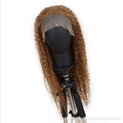 #27 Honey Blonde Kinky Curly Hair Lace Frontal Wig Raw Human Hair Vendor Wholesale Brazilian Virgin Human Hair Lace Closure Wigs